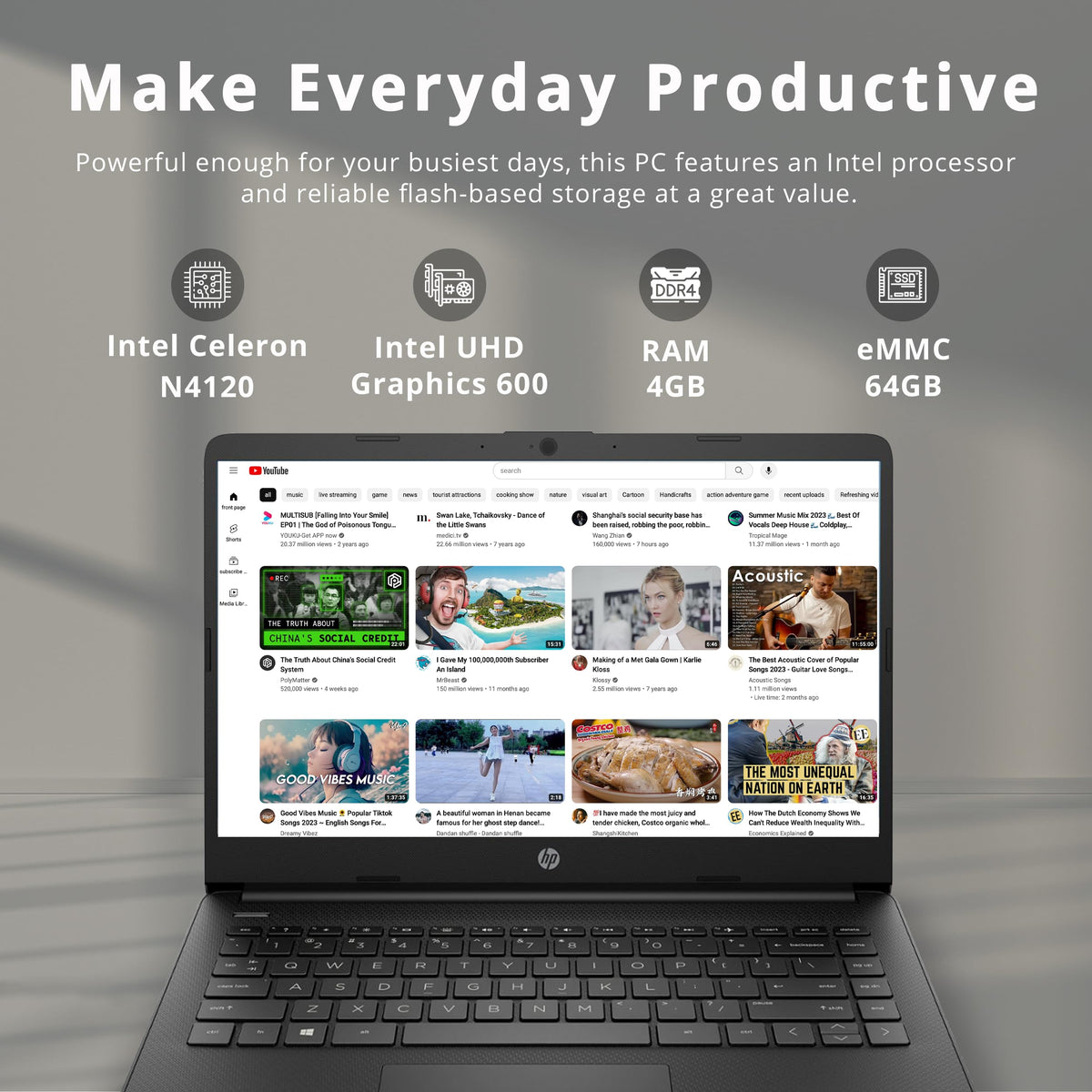 14-inch Laptop, Intel Celeron N4000, 4 GB RAM, 64 GB eMMC, Jet Black A157837