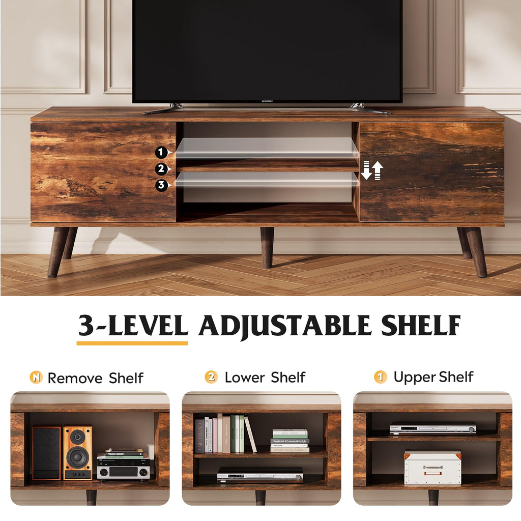 TV Stand with 2 Cabinets Storage & Adjustable Shelf B61337