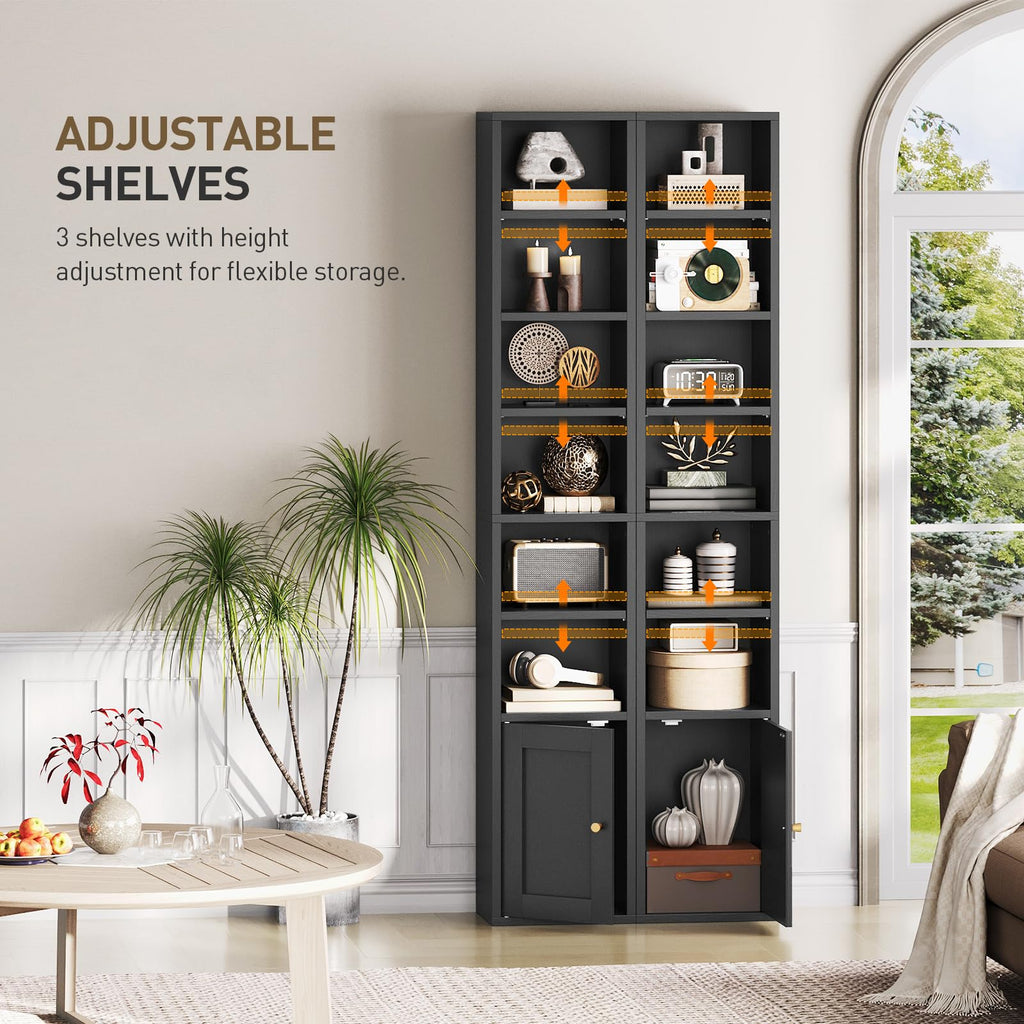7-Tier Narrow Bookshelf with Door and Storage Cabinet, Black D174297