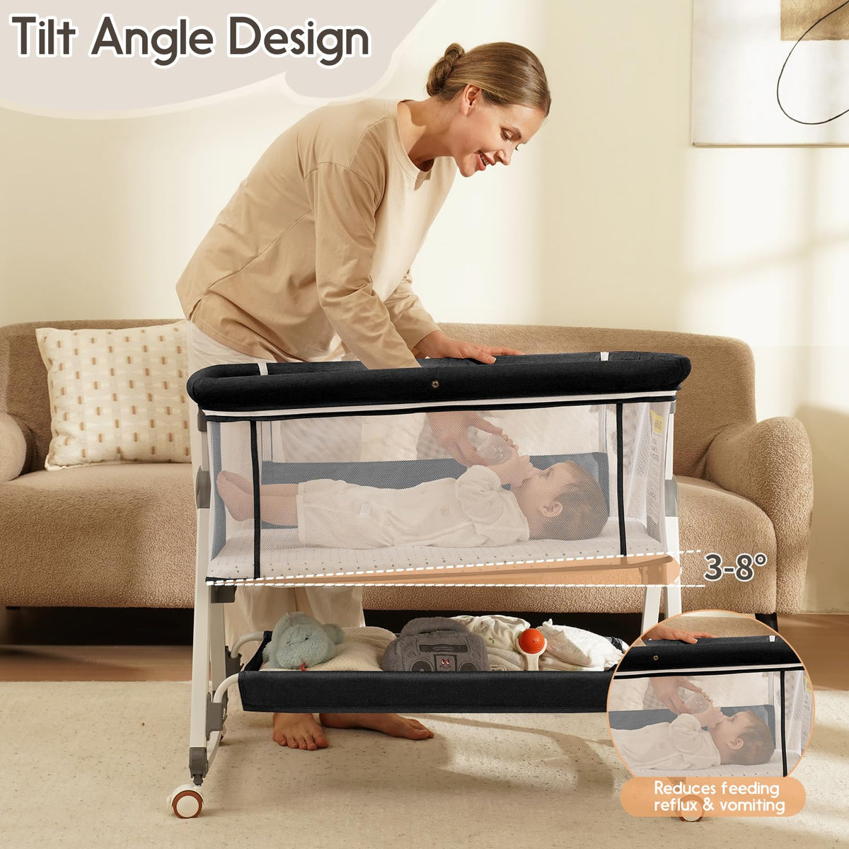 3 in 1 Baby Bassinets Bedside Sleeper with Storage Basket F805200