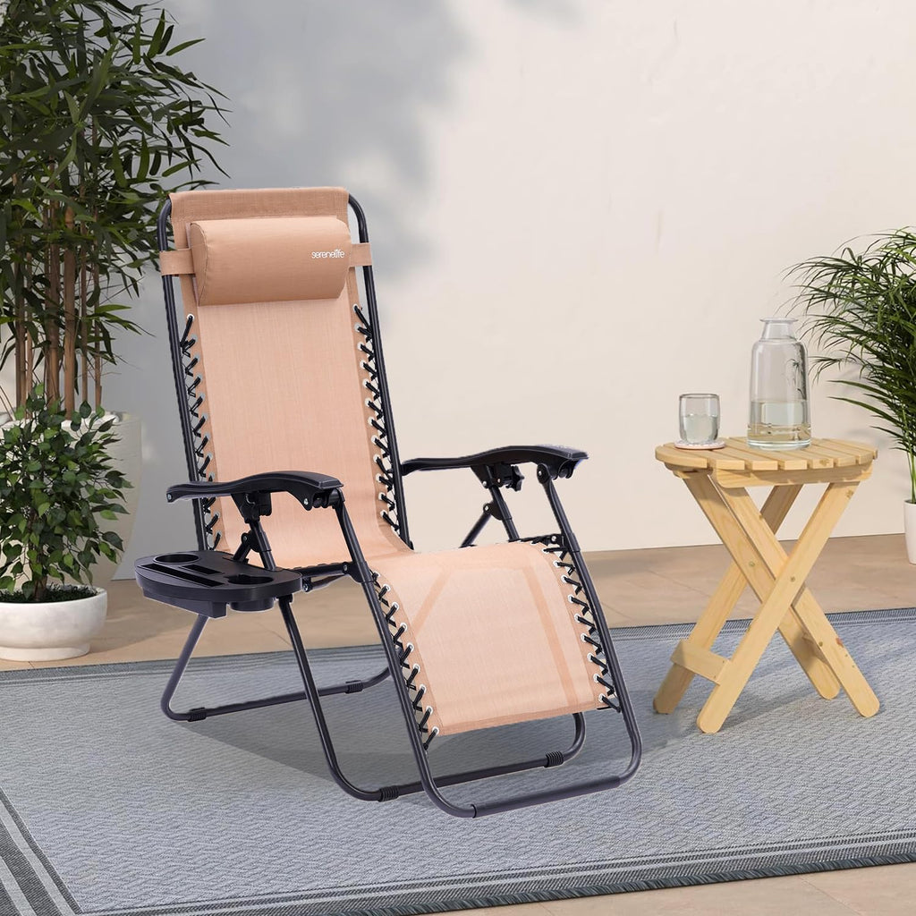 Zero Gravity Outdoor Lounge Chairs 2 Pack Folding Recliners with Side Table Cup Holder Y108