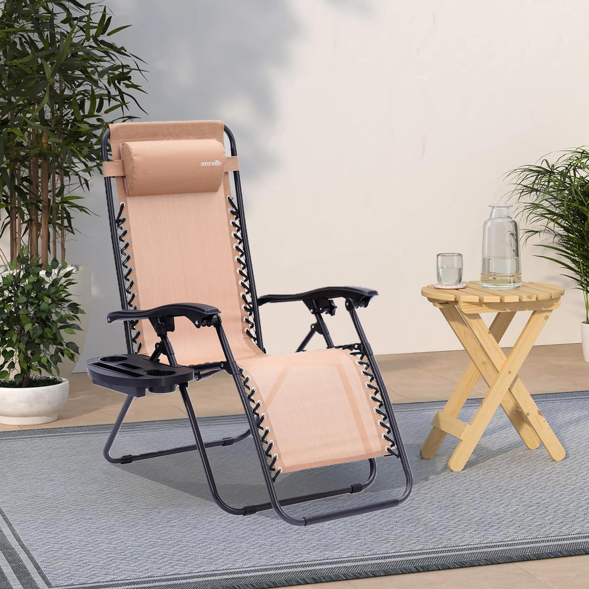 Zero Gravity Outdoor Lounge Chairs 2 Pack Folding Recliners with Side Table Cup Holder Y108