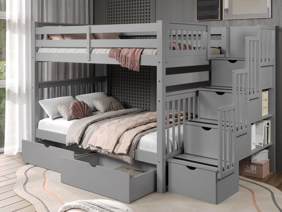 Full Over Full Gray Bunk Beds with Drawers K1657