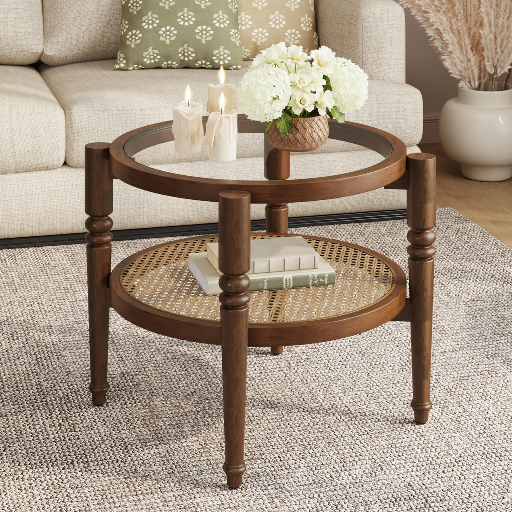 Round 22" Solid Wood Glass Top Coffee Table L38402