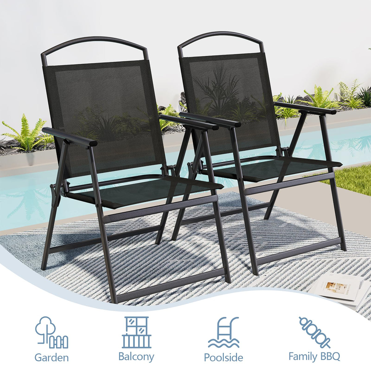 Folding Outdoor Chairs Set of 2 Black J542