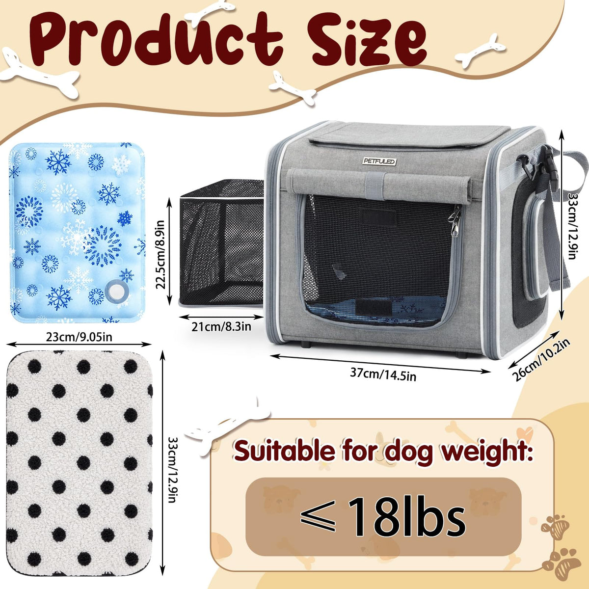 Dog Bike Basket for Small Dogs up to 8 kg, Gray F2816