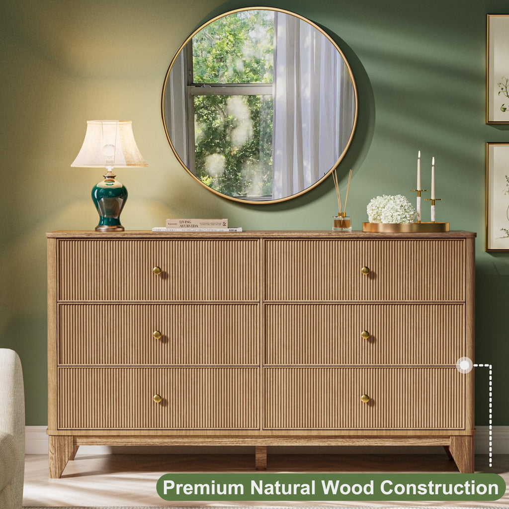 Fluted 6 Drawer Wood Dresser O963