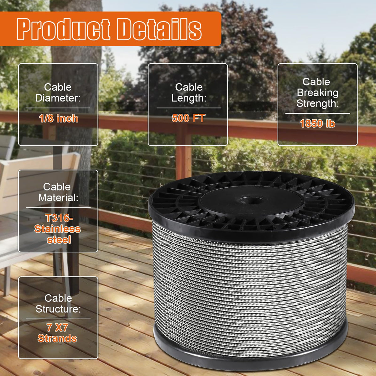 1/8" Stainless Steel Cable with a Cutter F712