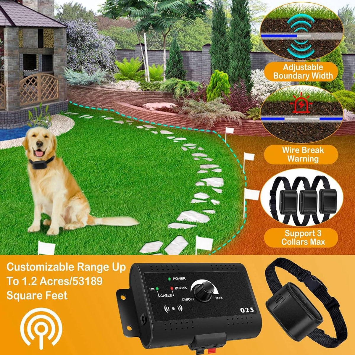 Underground Electric Dog Fence, In-Ground Pet Containment System, Waterproof Training Collar C904338