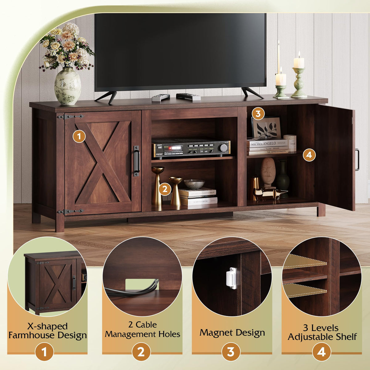 Farmhouse TV Stand Up to 65" Brown J26430