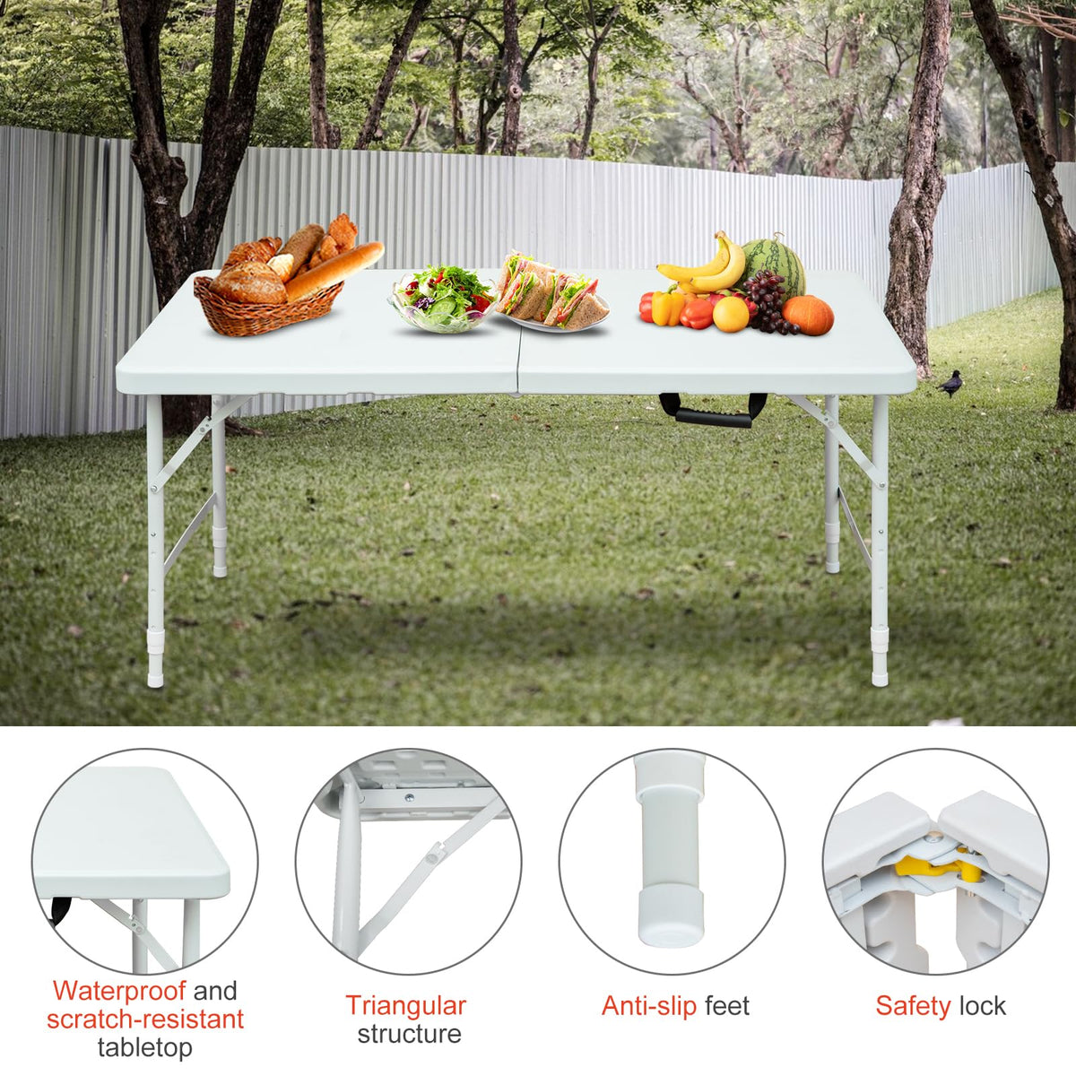 4Ft Portable Folding Table White A154