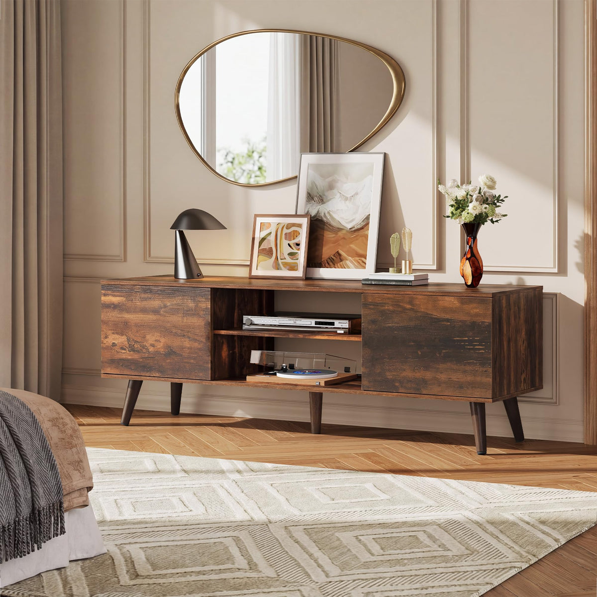 TV Stand with 2 Cabinets Storage & Adjustable Shelf B61337