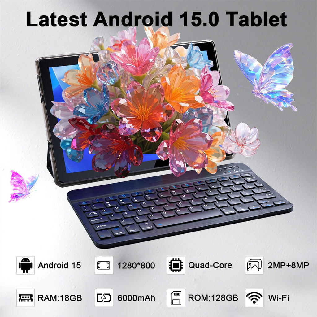 Android 15 10 Inch 18GB RAM 128GB ROM Tablet with Keyboard Case Mouse Stylus R272487