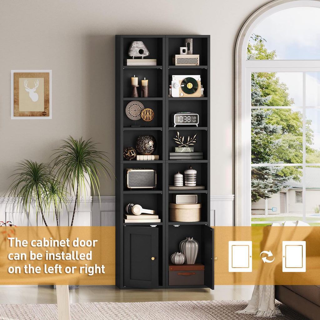 7-Tier Narrow Bookshelf with Door and Storage Cabinet, Black D174297