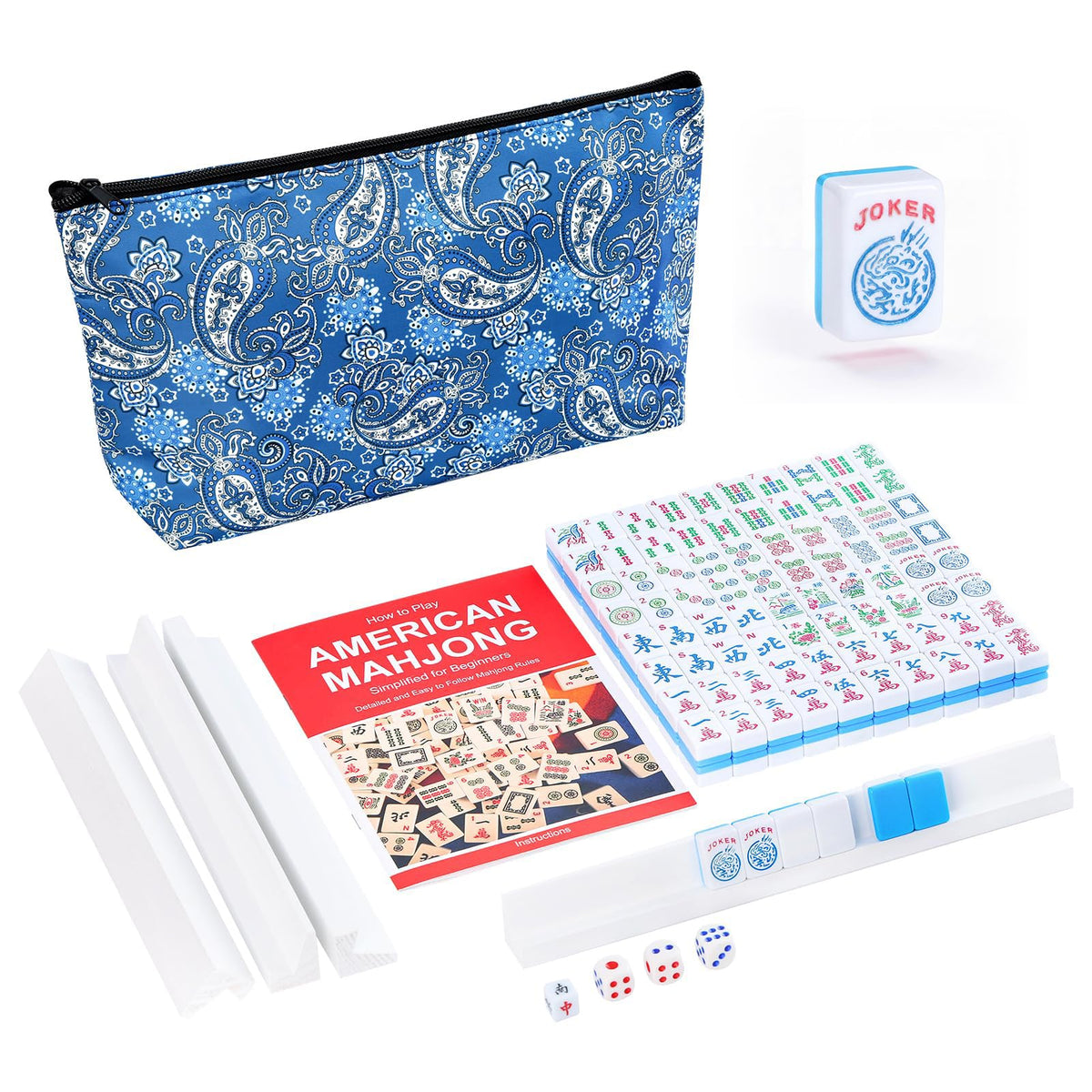 Mini Mahjong Set with 166 Blue Tiles, 4 Racks & Bag R407178