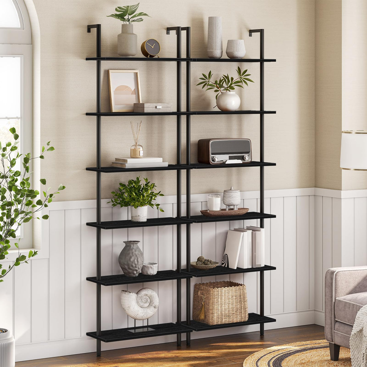 6-Tier Wall Mounted Wooden Ladder Shelf W383