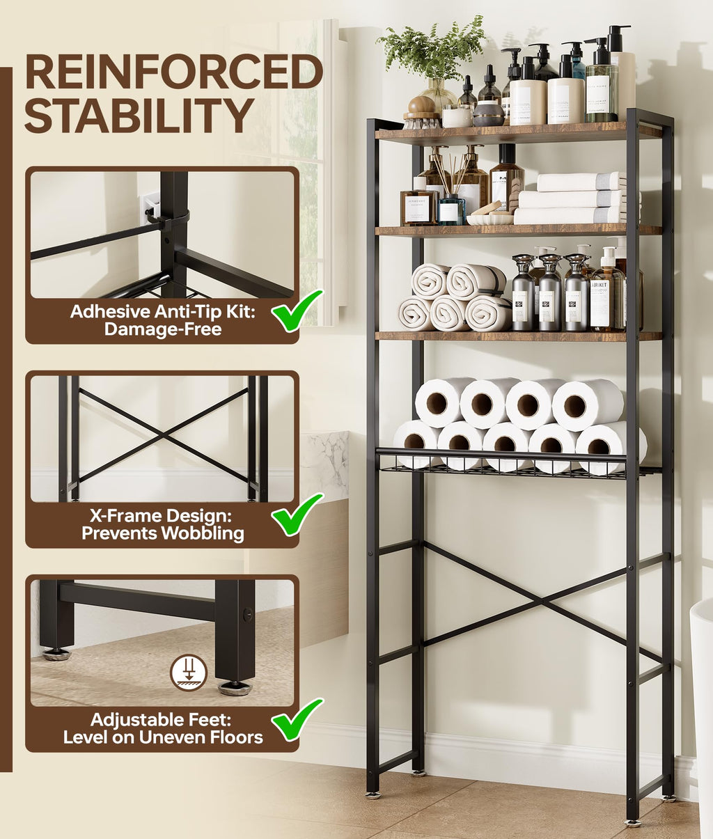 Brown 4-Tier Over-the-Toilet Storage Rack S583