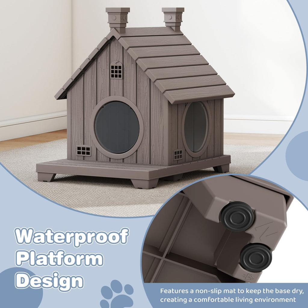 Weatherproof Resin Outdoor Cat House with Elevated Base N94282
