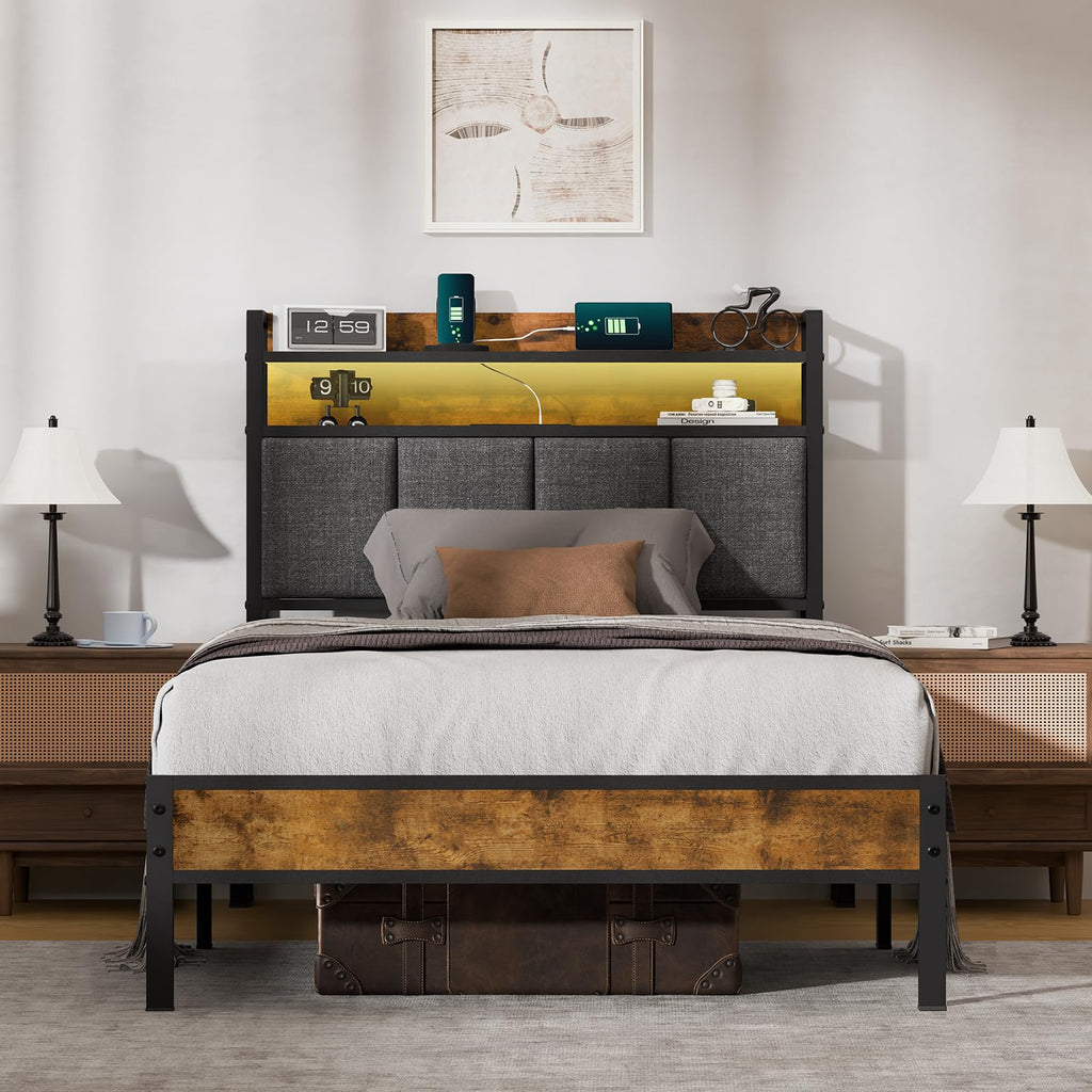 Twin Bed Frame with Upholstered Headboard P3400