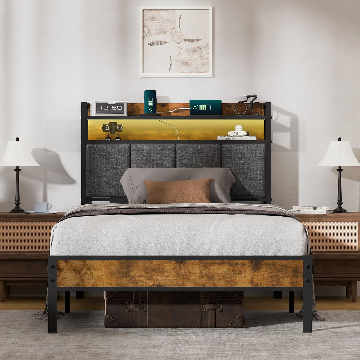 Twin Bed Frame with Upholstered Headboard P3400