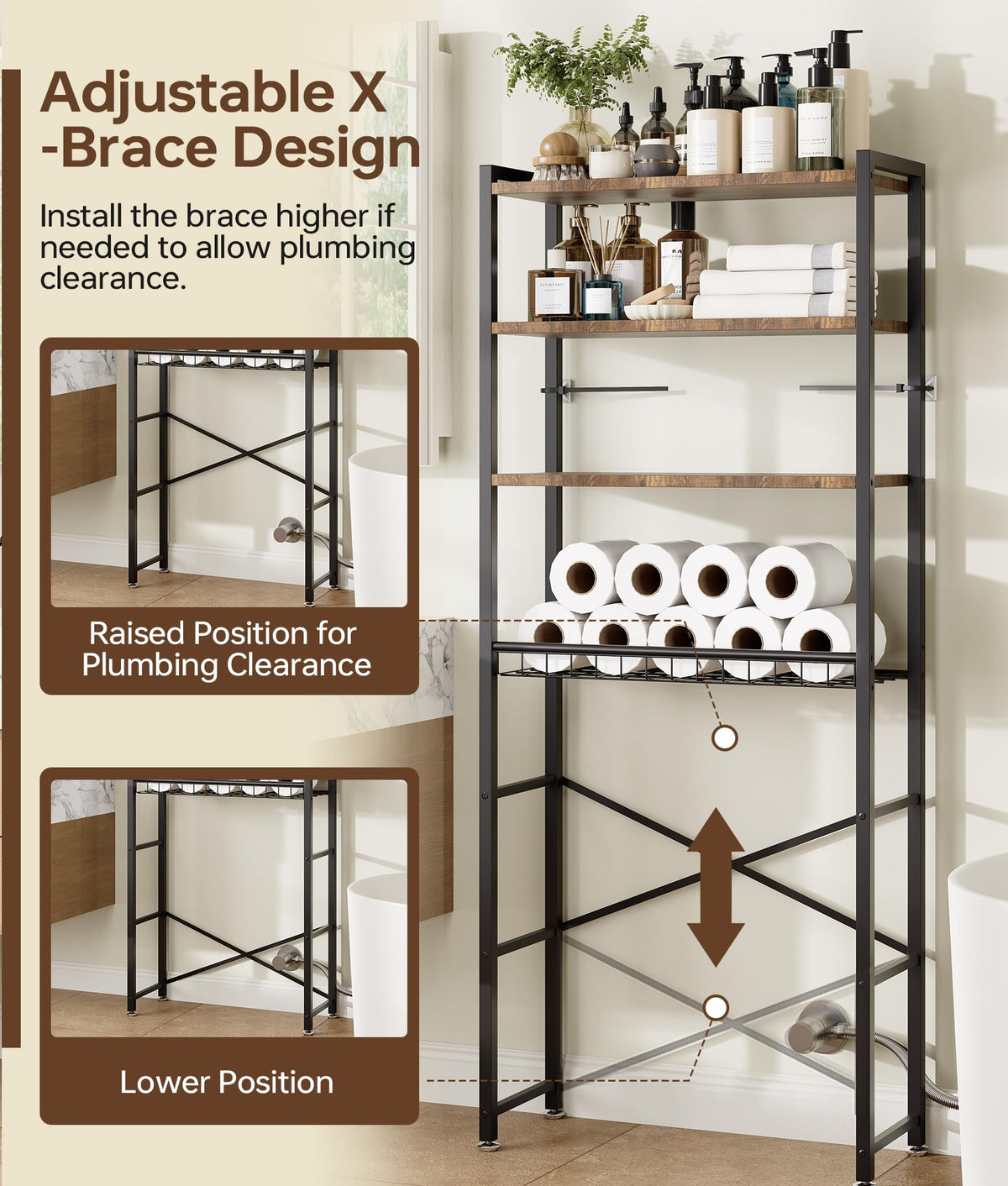 Brown 4-Tier Over-the-Toilet Storage Rack S583