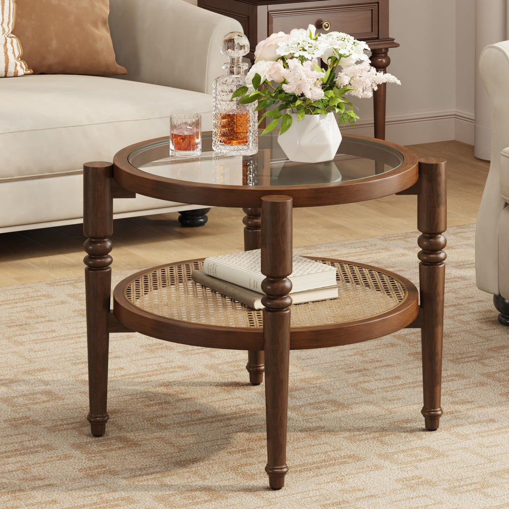 Round 22" Solid Wood Glass Top Coffee Table L38402