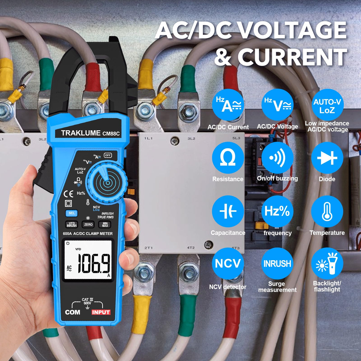 600A AC/DC TRMS Clamp Meter Multimeter U4985