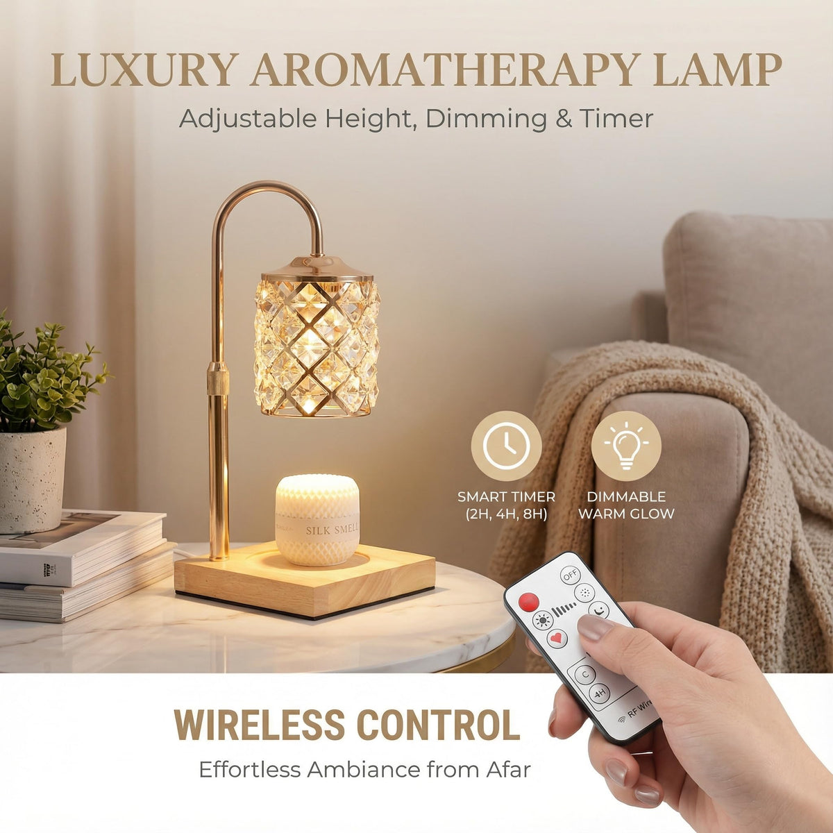 Dimmable Height Adjustable Candle Warmer Lamp with Timer and Remote L3344