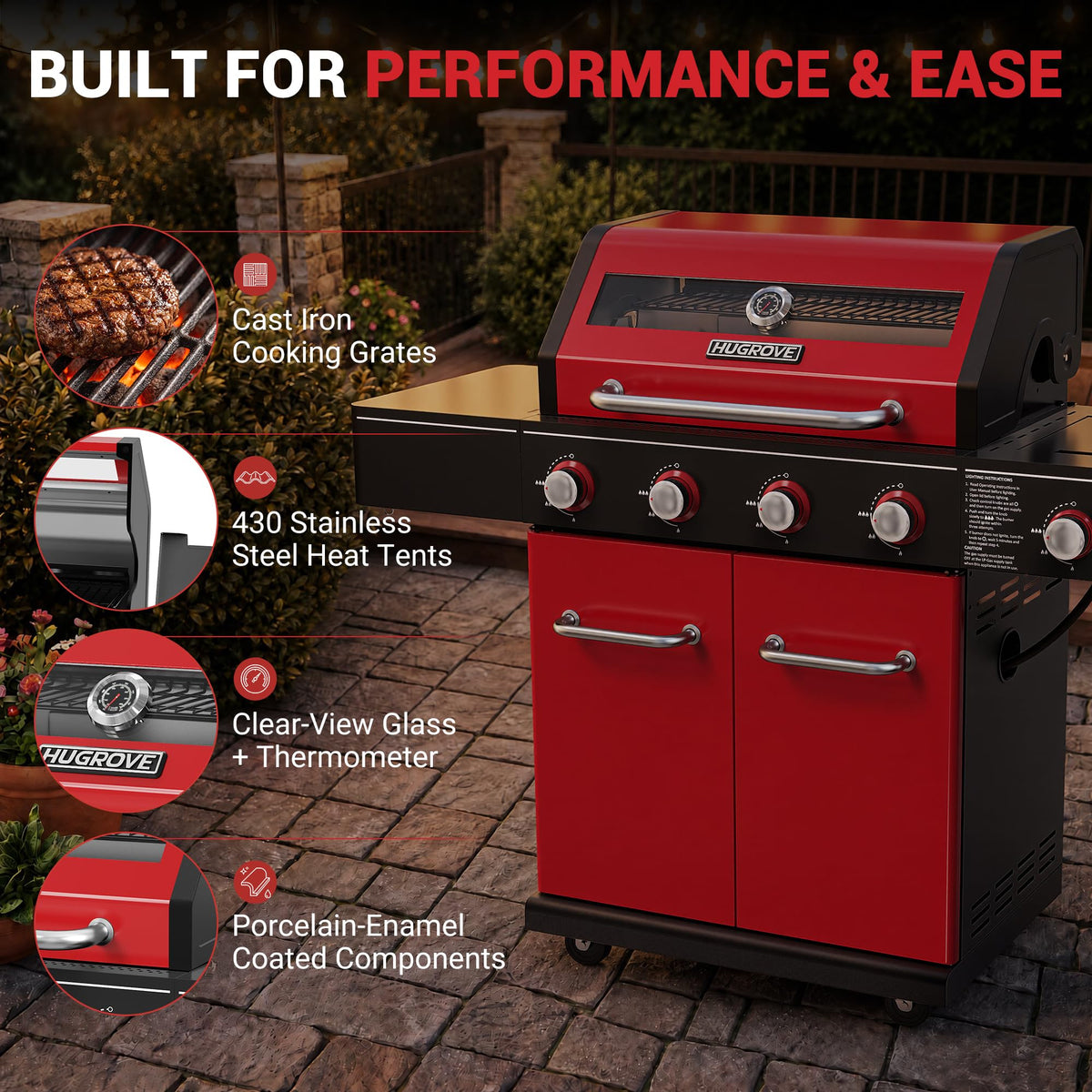 56,000 BTU 4 Burner Propane Gas Grill with Side Burner Z54937