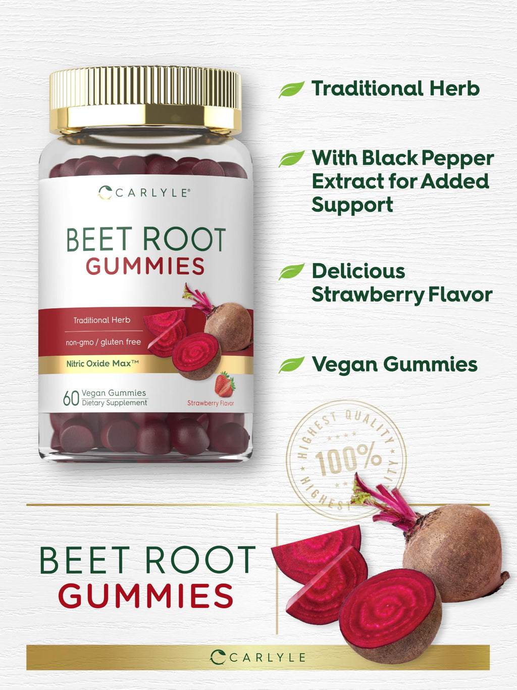 Beet Root Gummies 60 Count Strawberry Flavor A2967