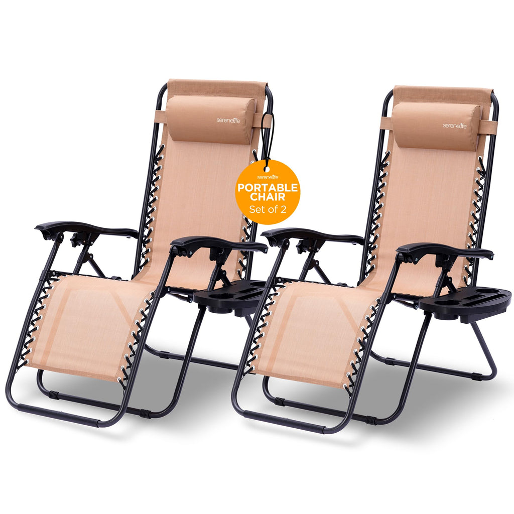 Zero Gravity Outdoor Lounge Chairs 2 Pack Folding Recliners with Side Table Cup Holder Y108
