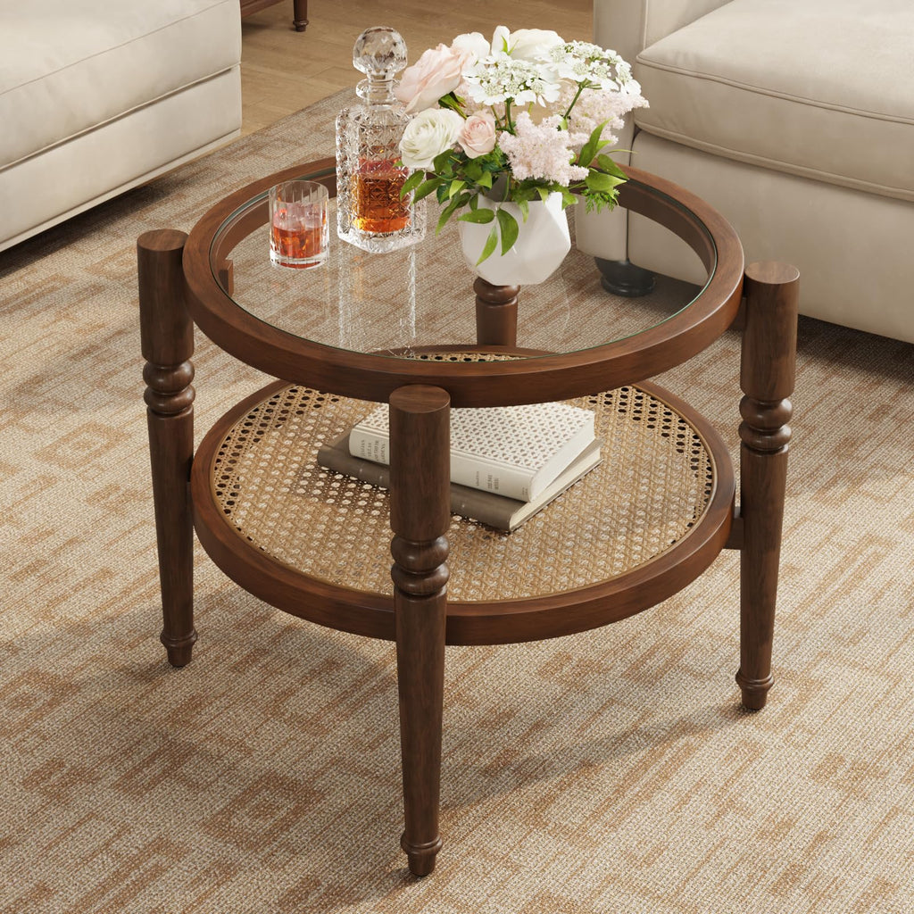 Round 22" Solid Wood Glass Top Coffee Table L38402