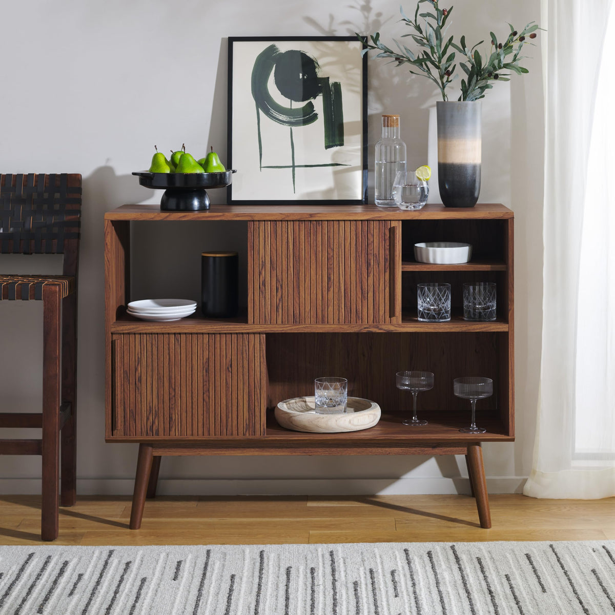 Walnut Brown TV Stand with Sliding Door T339900