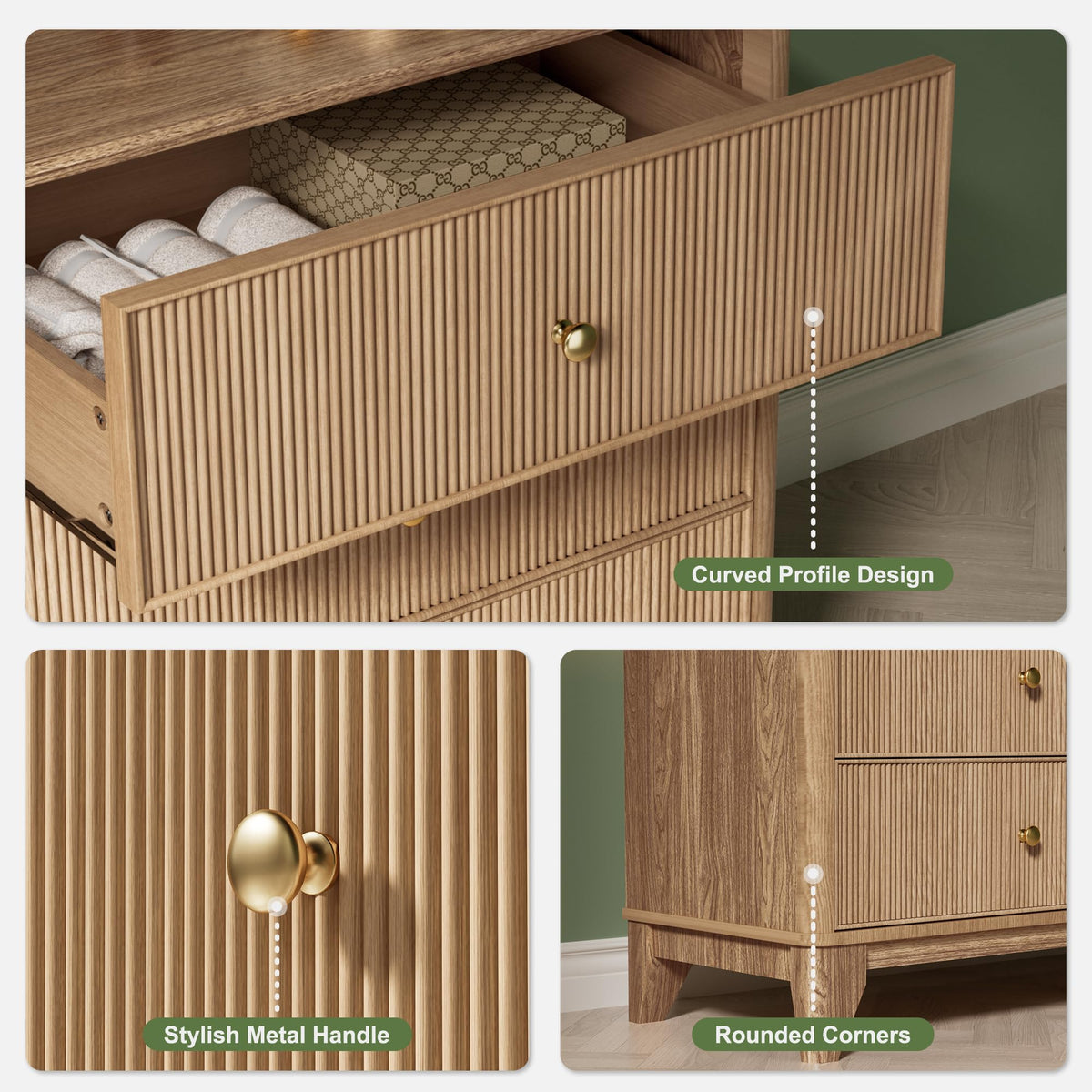Fluted 6 Drawer Wood Dresser O963