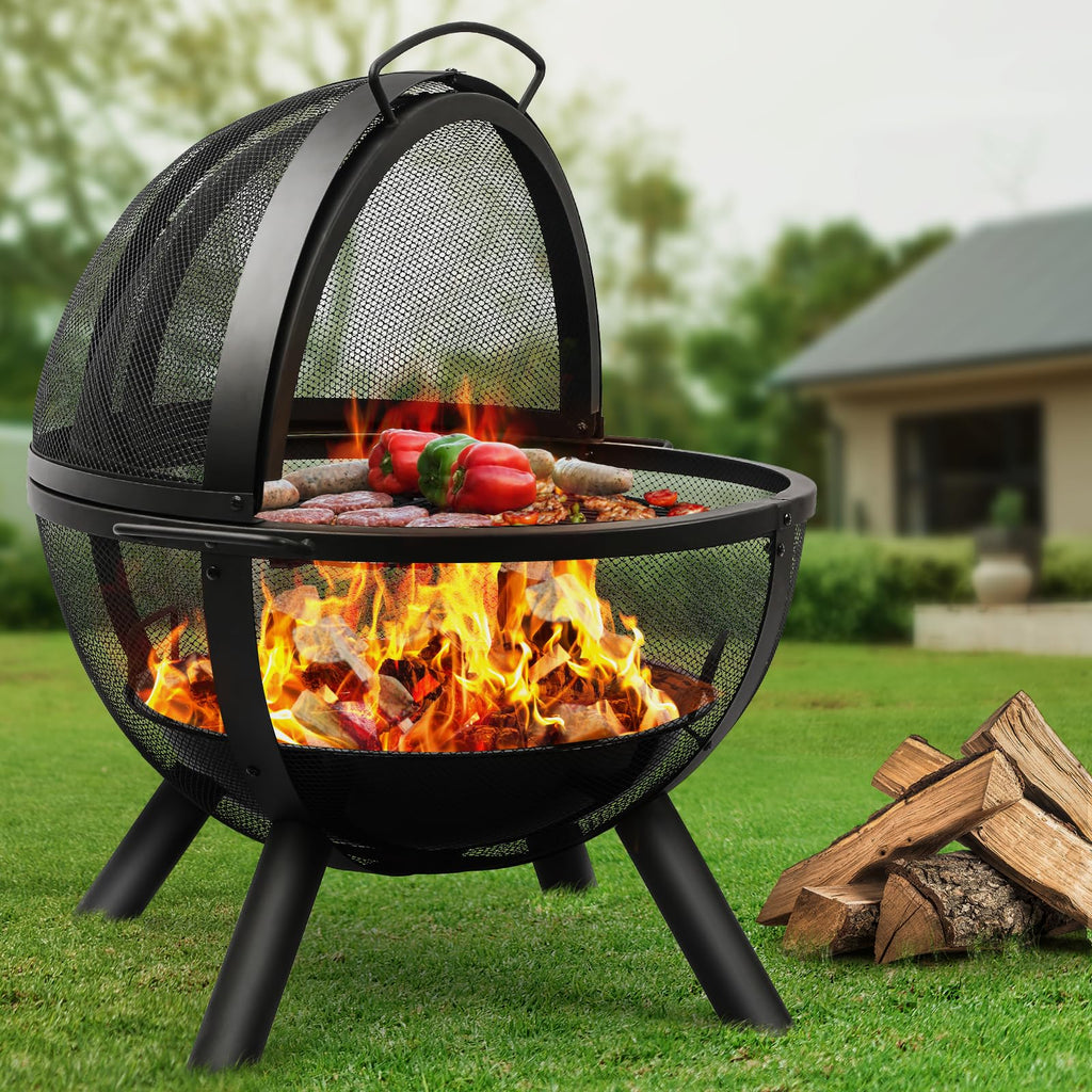 Black Round Fire Pit with BBQ Grill N523
