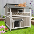 Weatherproof 2-Story Outdoor Cat House with Balcony E718