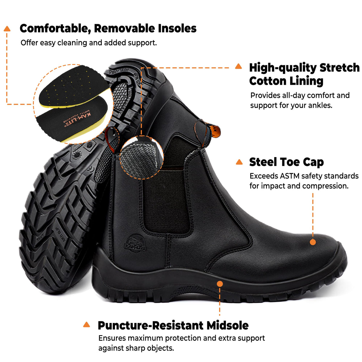Slip On Steel Toe Waterproof Work Boots J5749