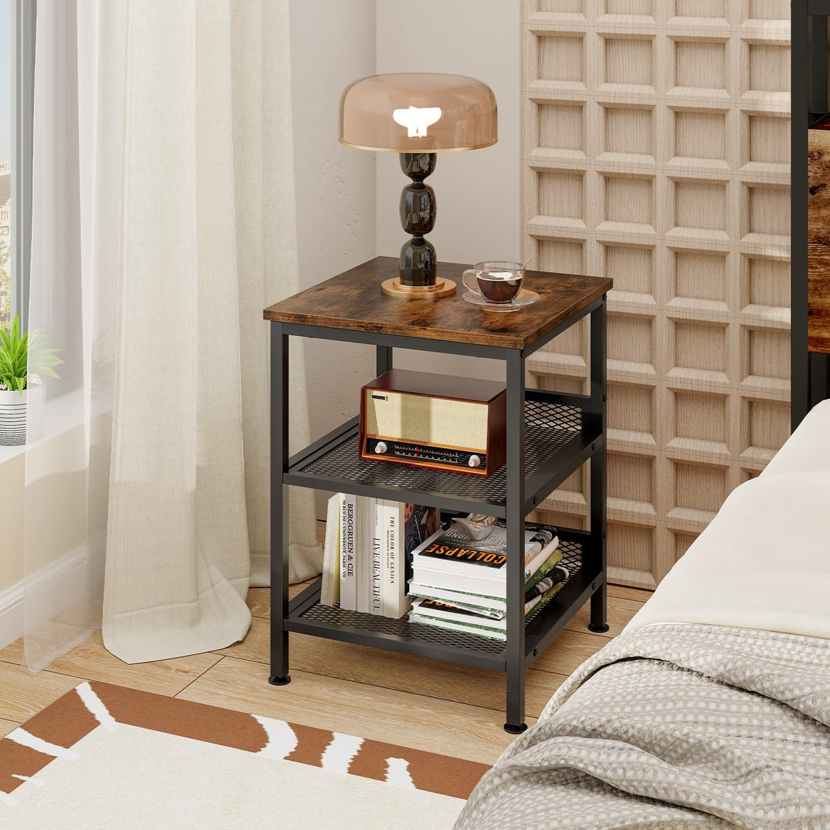 3-Tier End Table Set of 2 with Mesh Storage Shelves O825836
