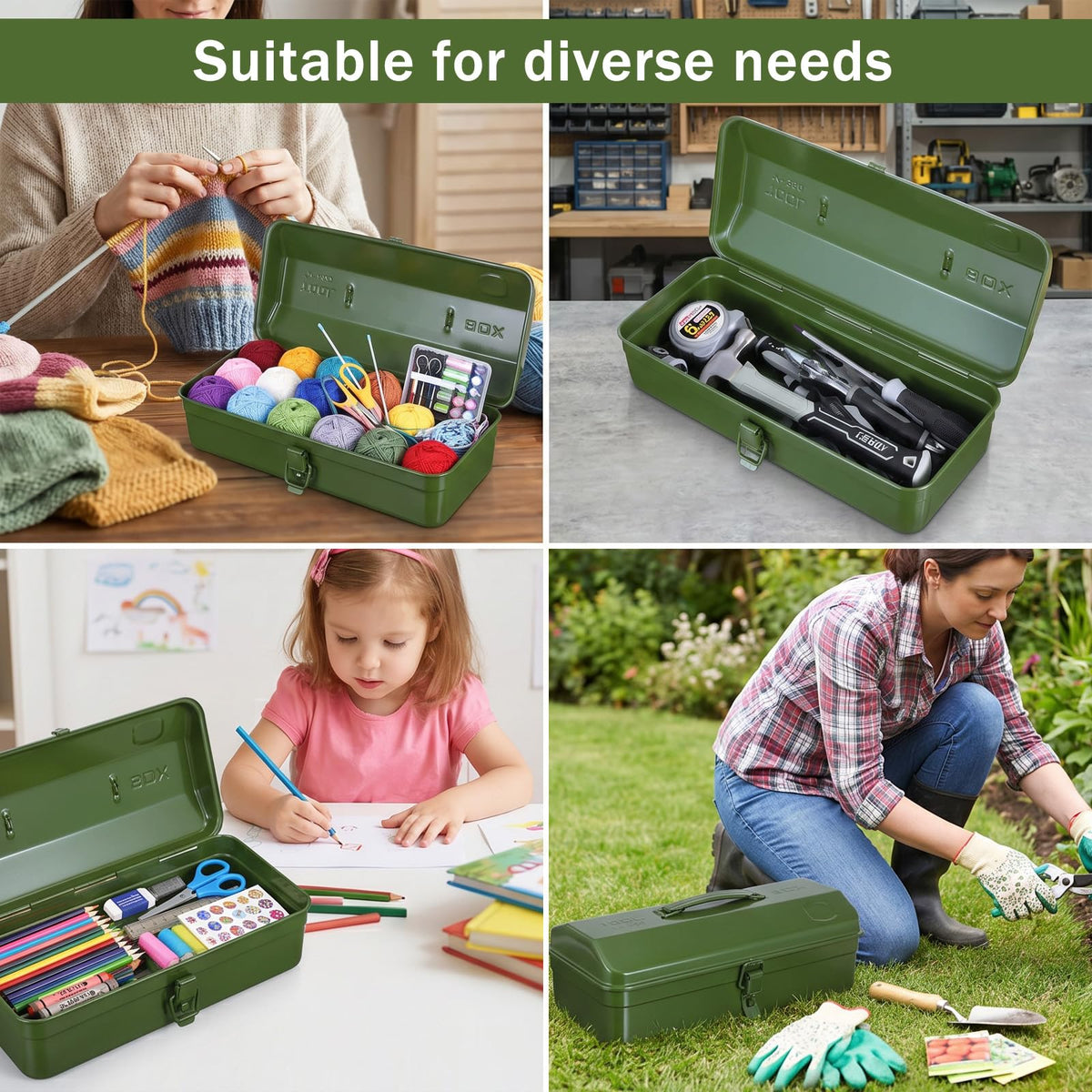 15-Inch Green Metal Storage Box with Lock Y1332