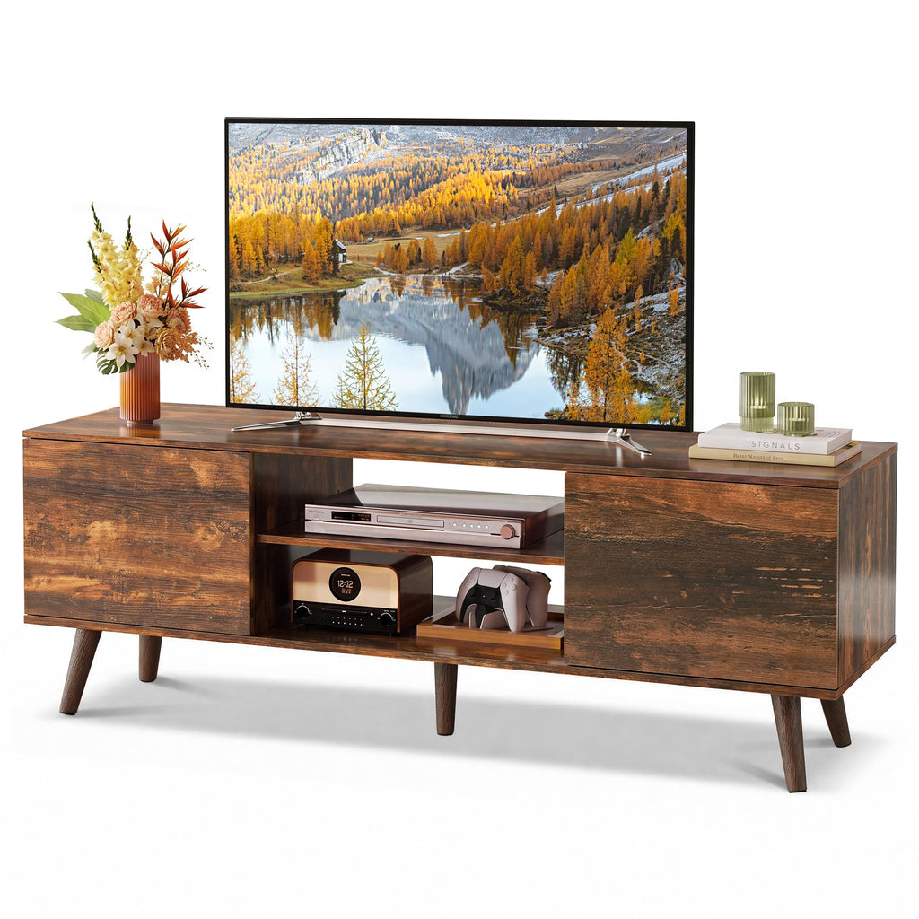 TV Stand with 2 Cabinets Storage & Adjustable Shelf B61337