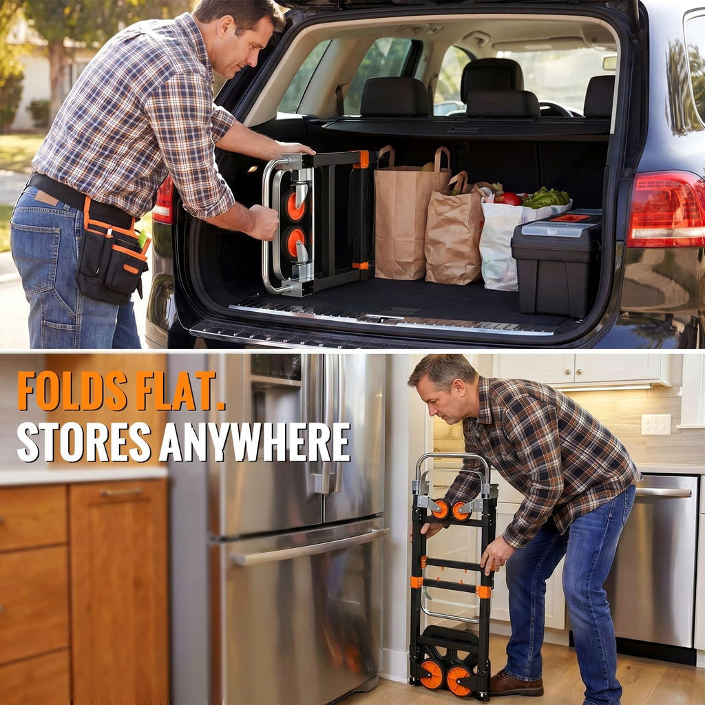 3-in-1 Convertible Hand Truck 600 lb 4 Wheels Orange M382