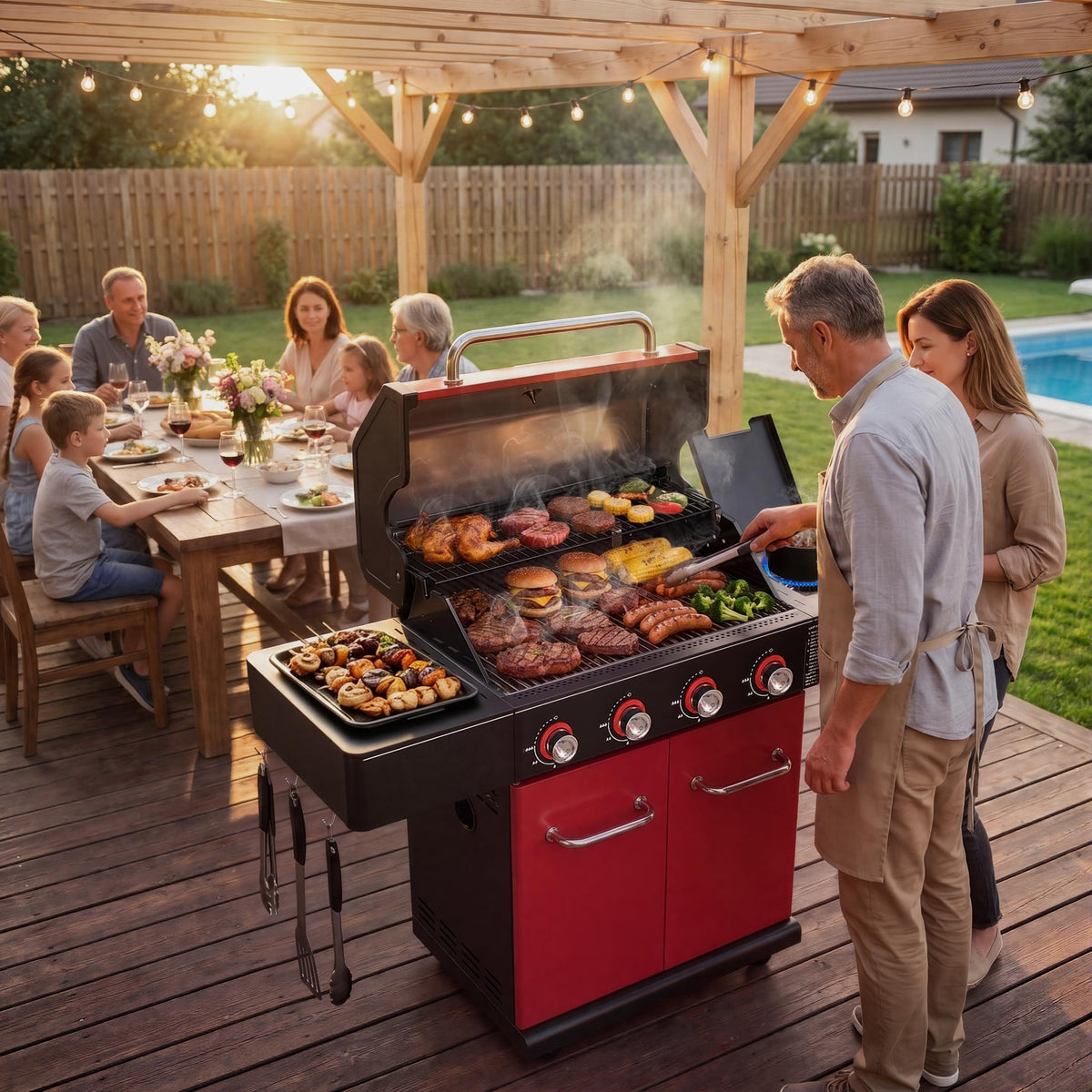 56,000 BTU 4 Burner Propane Gas Grill with Side Burner Z54937