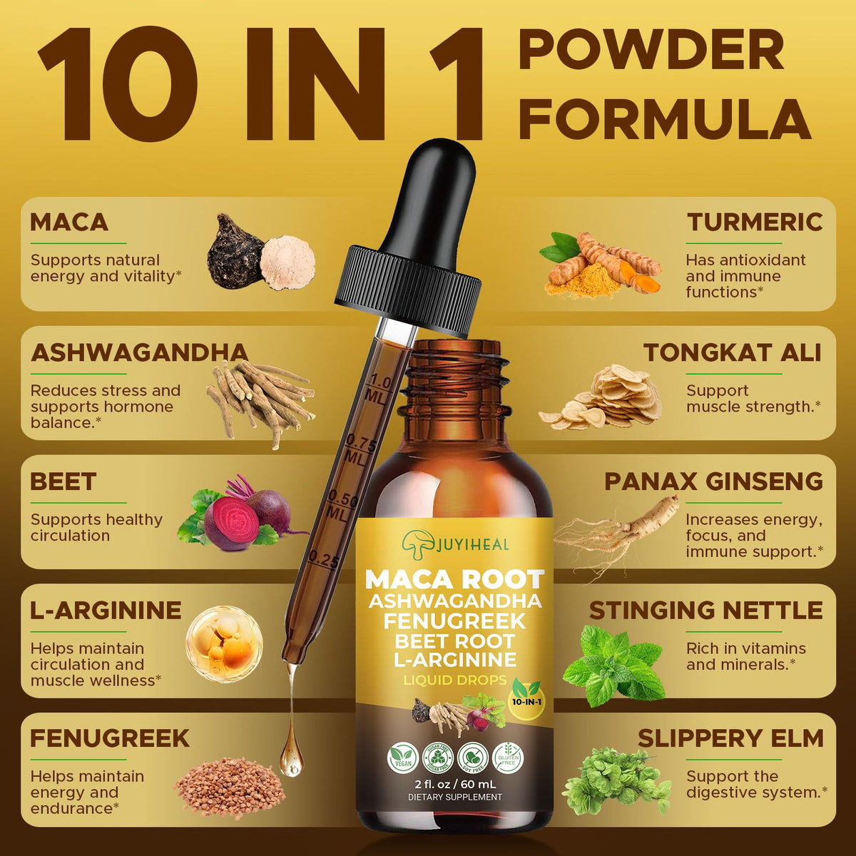 Maca Root Liquid Drops with Ashwagandha, Nettle, Fenugreek, Beet Root, and L-Arginine - 2 fl oz O291