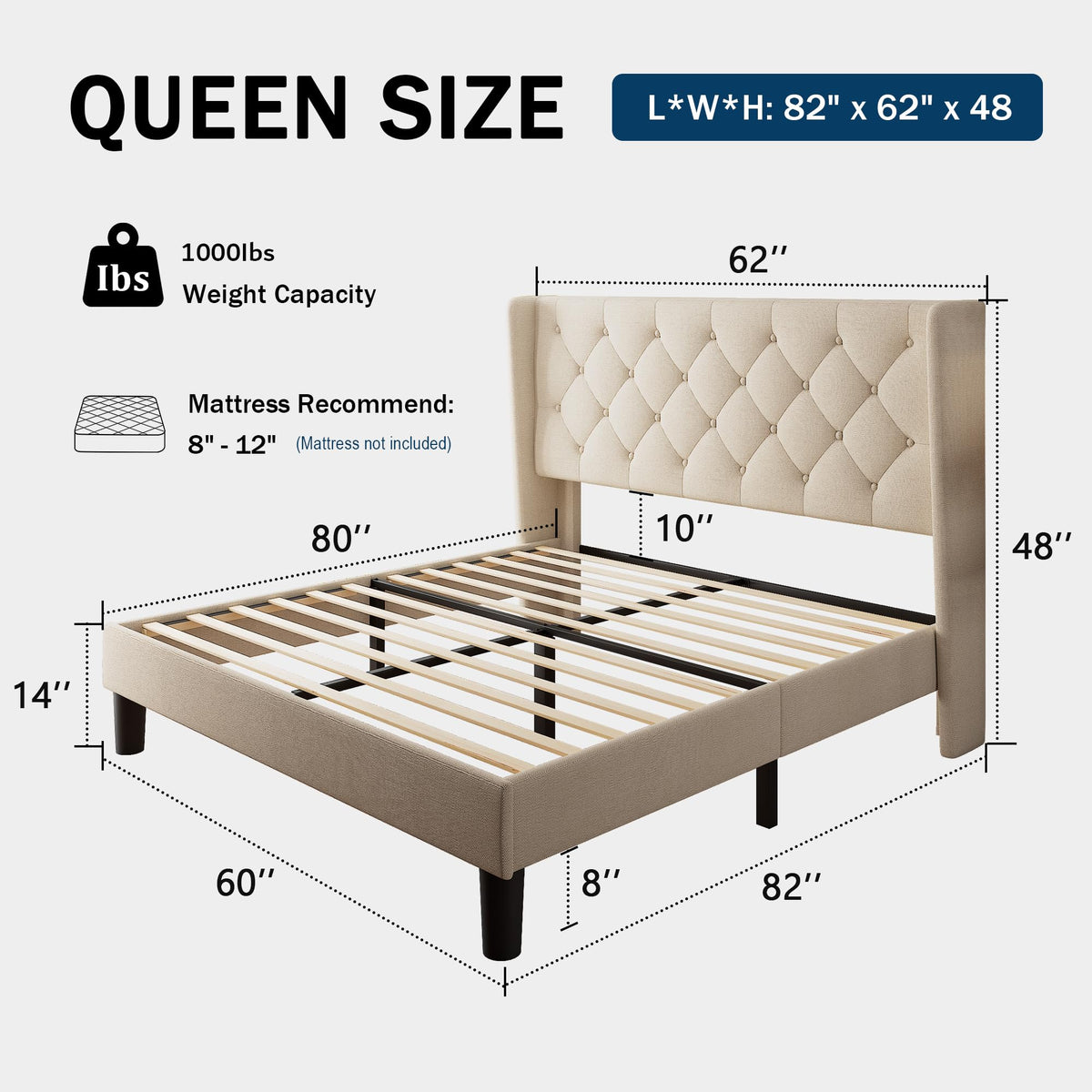 Queen Size Beige Upholstered Platform Bed Frame G99924