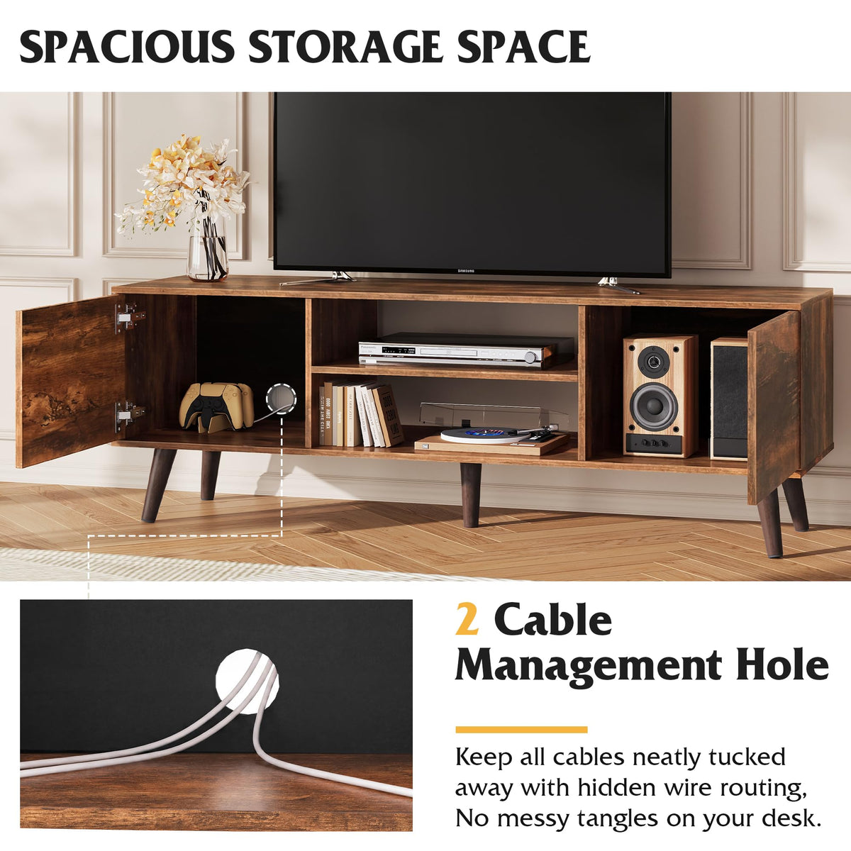 TV Stand with 2 Cabinets Storage & Adjustable Shelf B61337