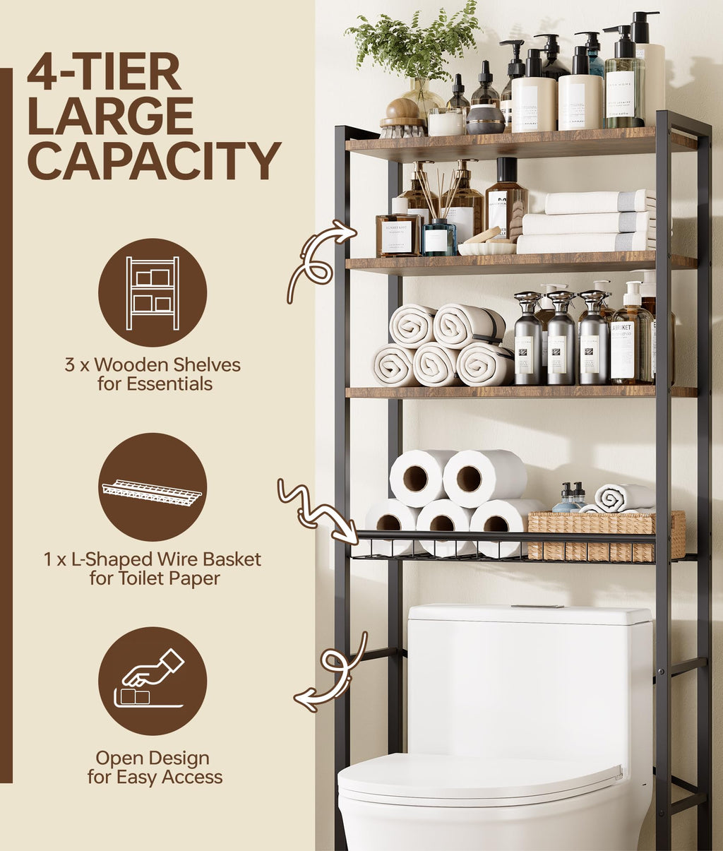 Brown 4-Tier Over-the-Toilet Storage Rack S583
