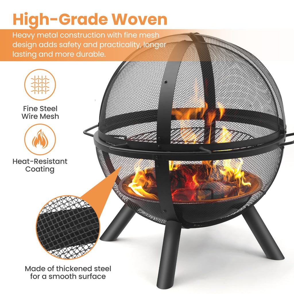 Black Round Fire Pit with BBQ Grill N523