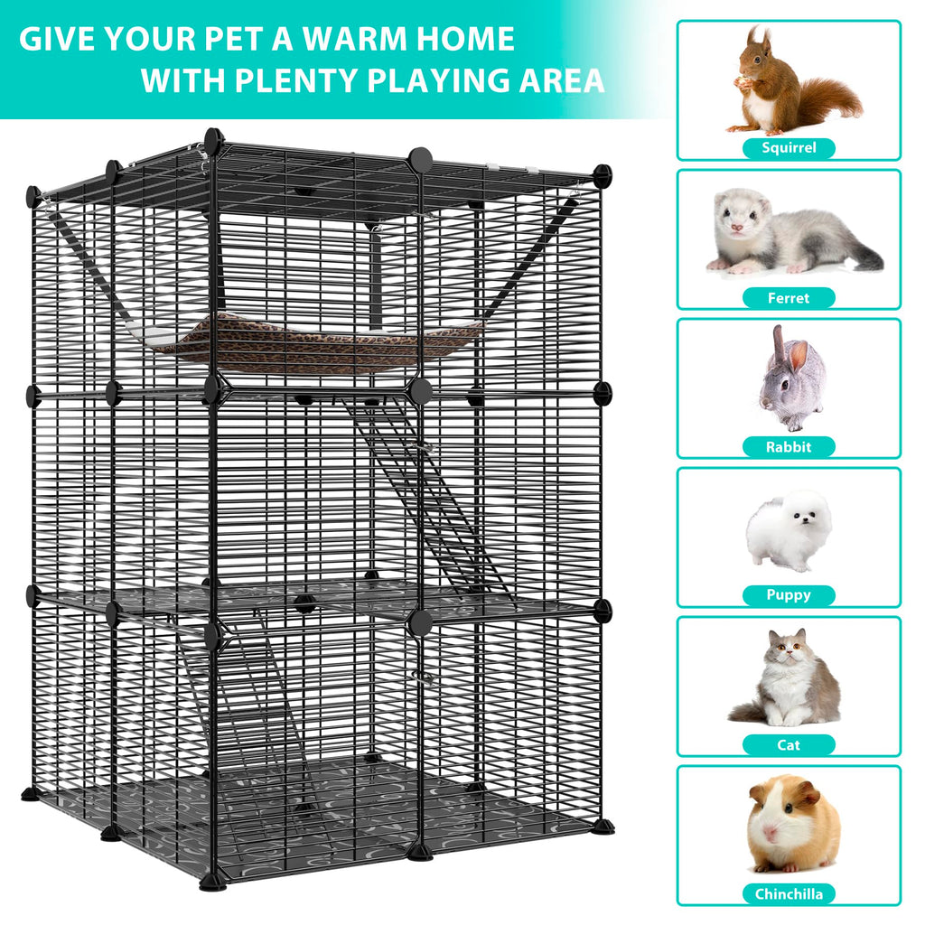 3-Tier Metal Wire Cat Cage with Hammock Y7265
