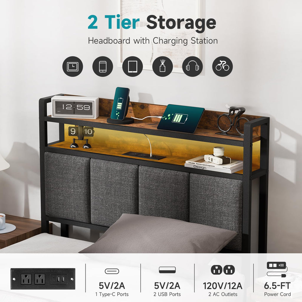 Twin Bed Frame with Upholstered Headboard P3400