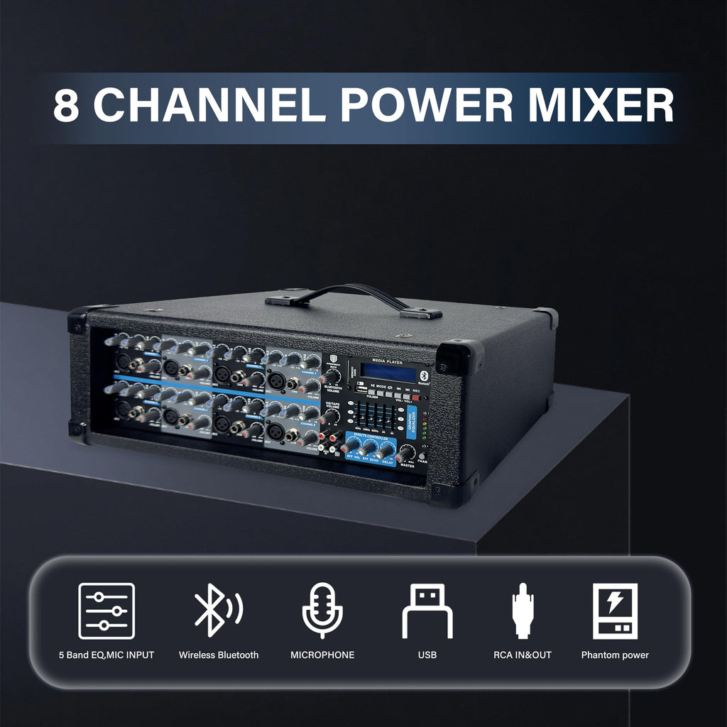 2400W Bluetooth PA Speaker System with Powered Mixer and Passive Speakers T560020